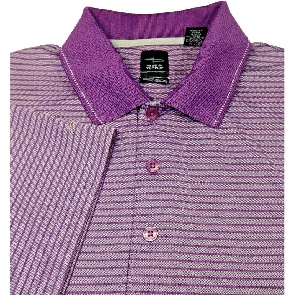 Page & Tuttle Golf Polo Shirt Mens Large Cool Swing Purple Striped Short Sleeve